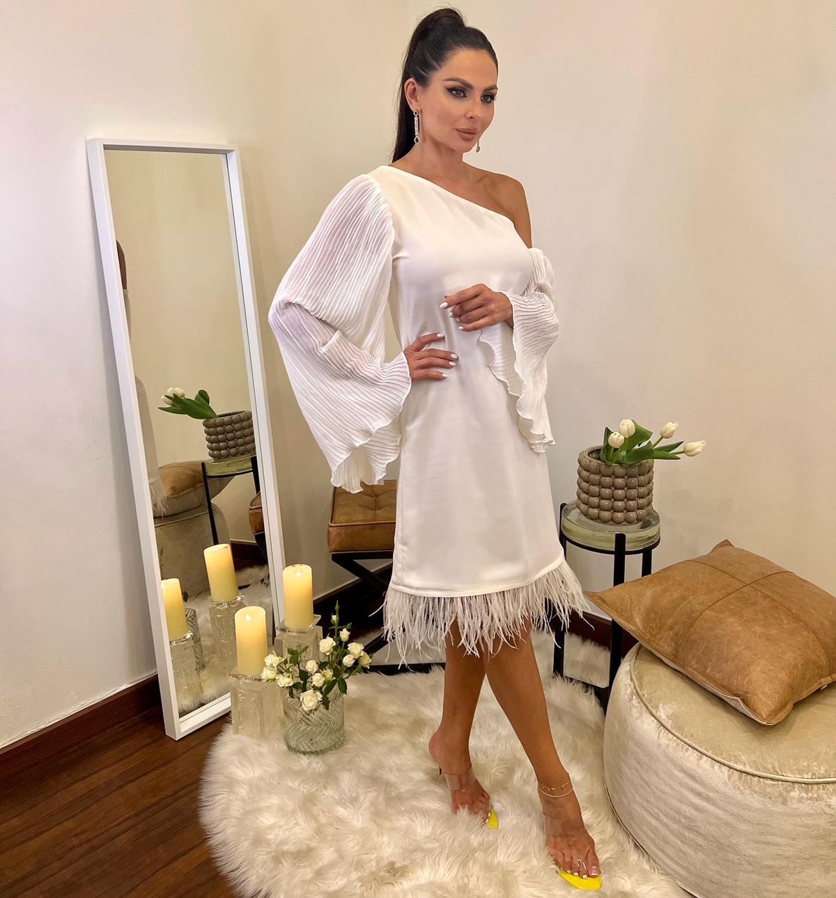 Feather-hem dress