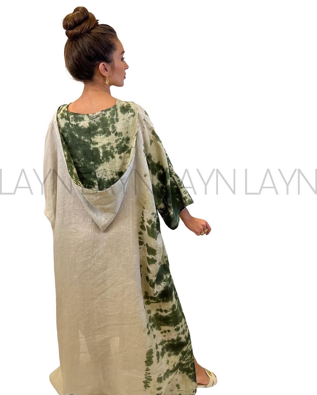 Tie-dye hooded kaftan