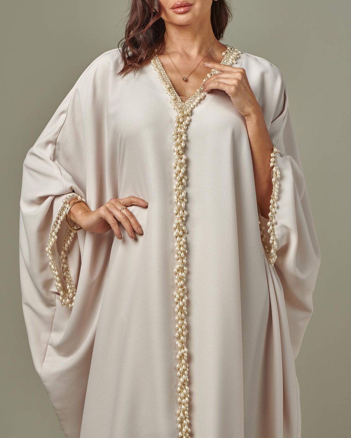 Braid-trim satin kaftan