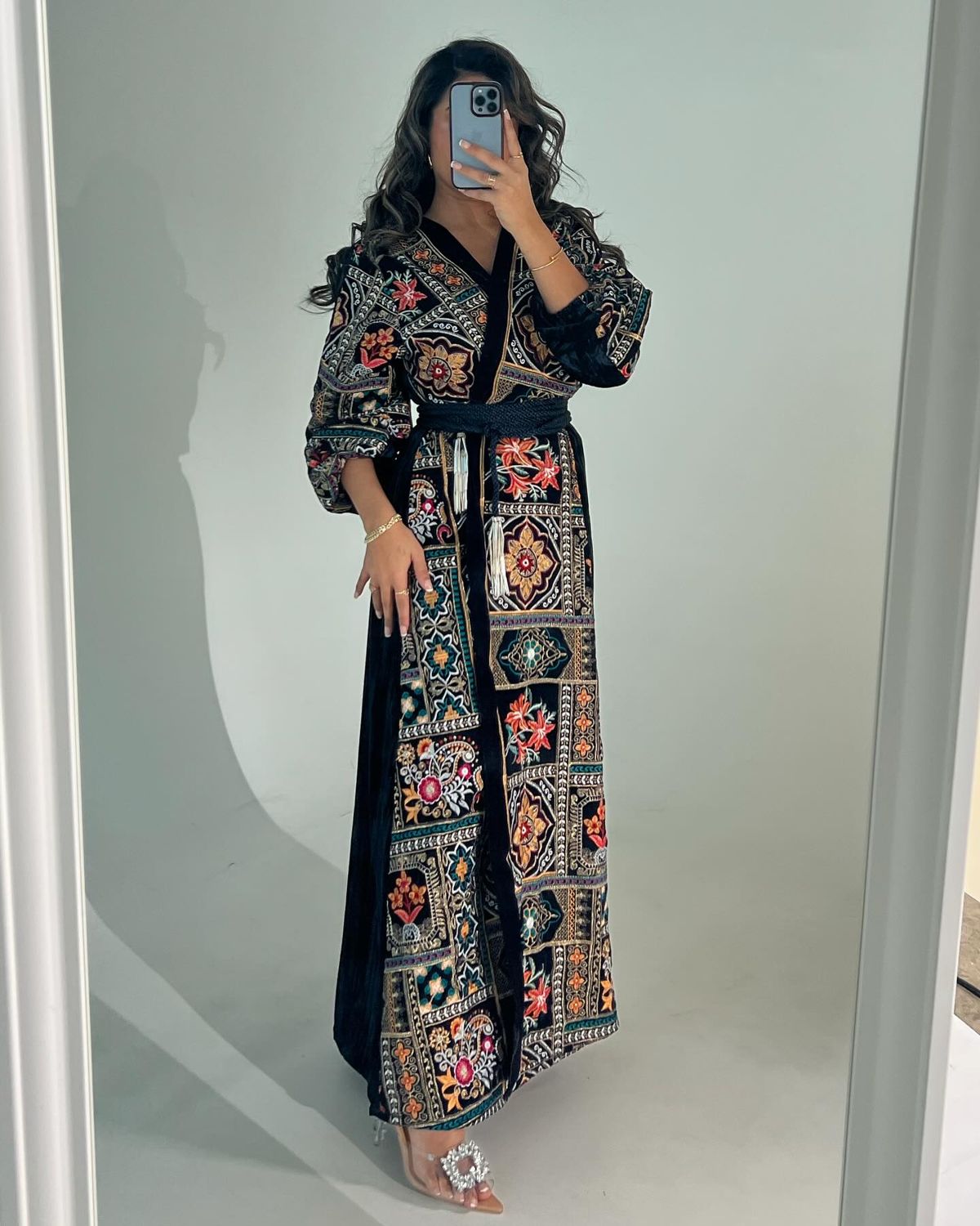 Embroidered velvet wrap