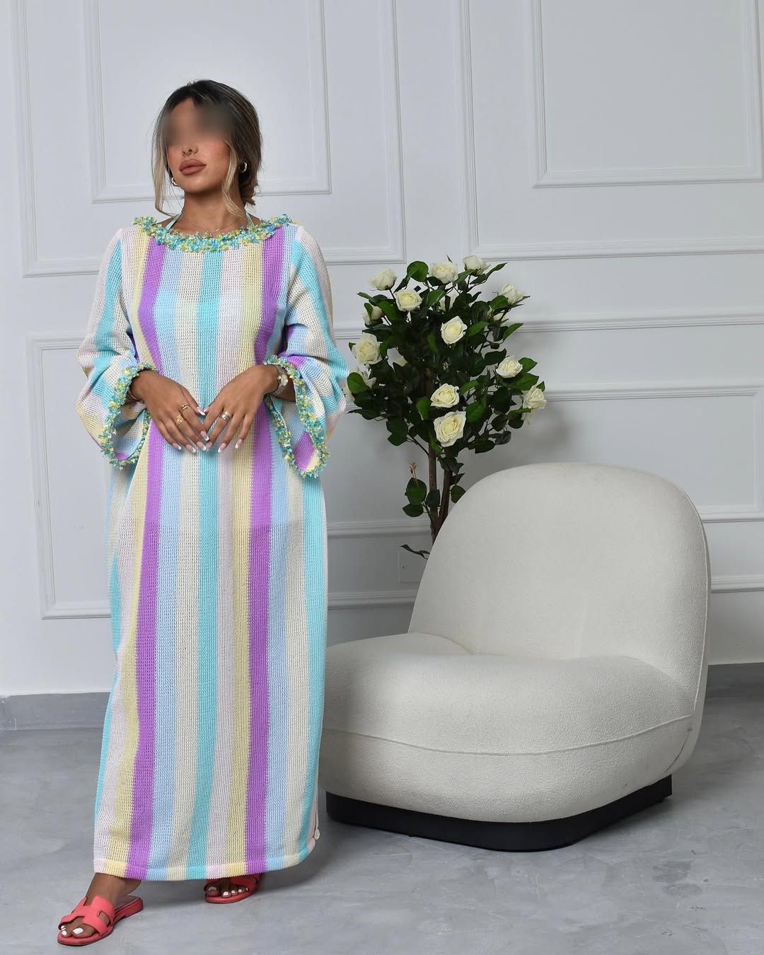 Stripe ruffle kaftan